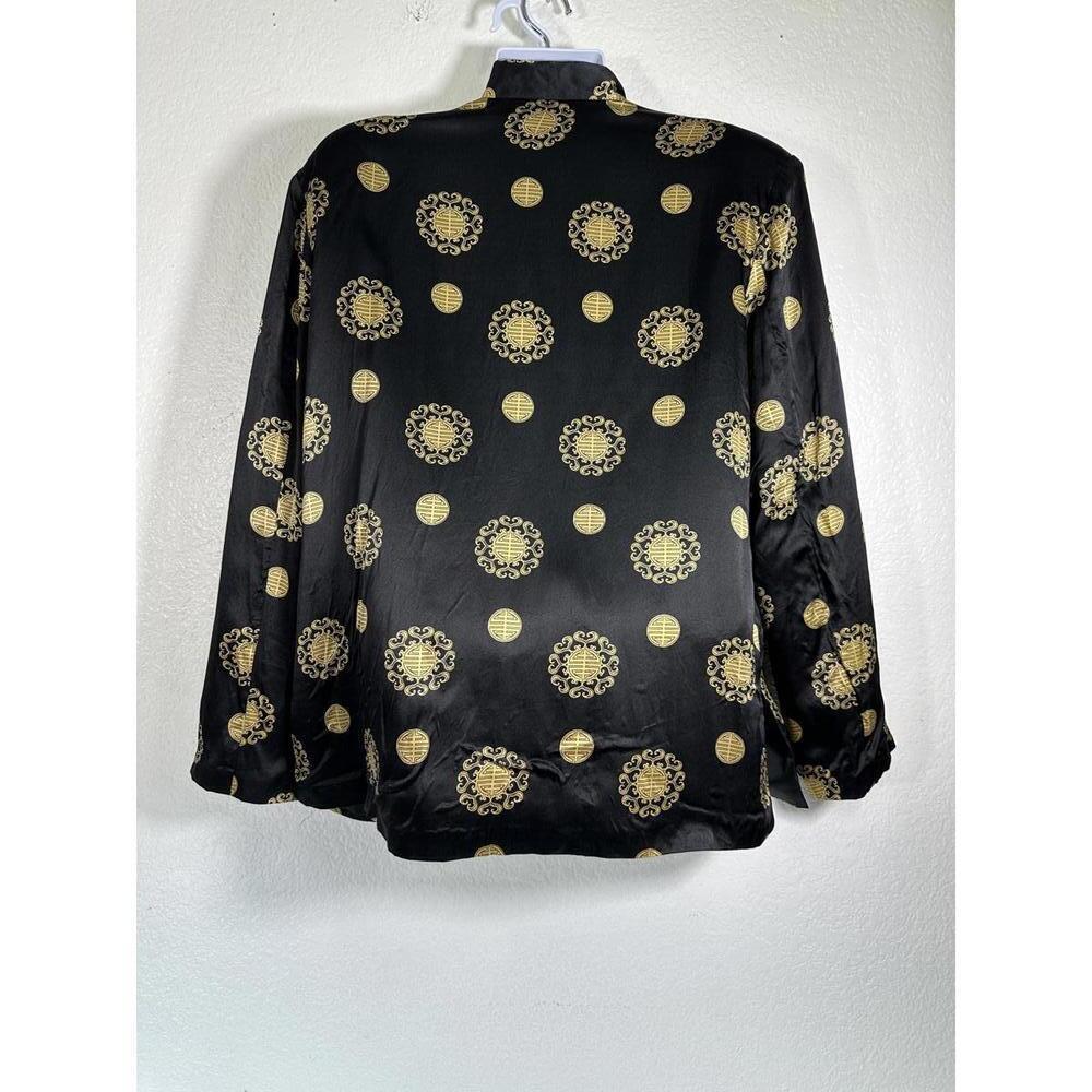 VTG Asian Inspired Men’s XXL Black Gold Silk Brocade Shirt - Picture 3 of 5